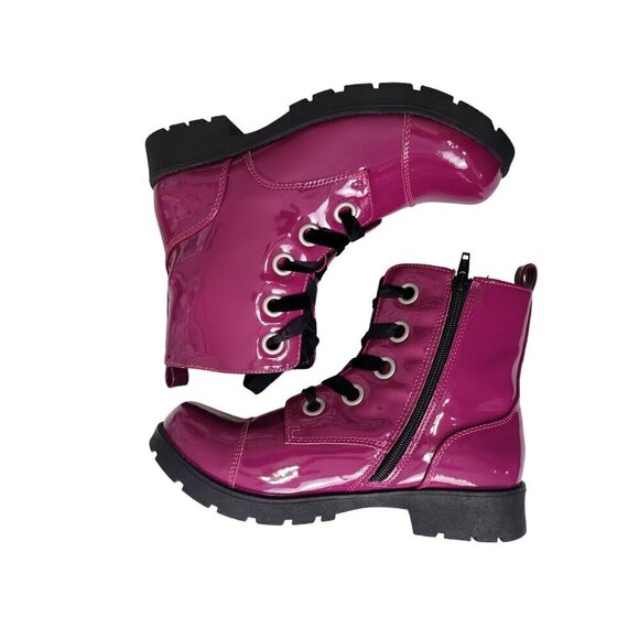 Olive & Edie Pink Combat Boots Y2k 90s Big Girls Sz 6 Chunky Grunge Girly Shiney - Picture 4 of 10